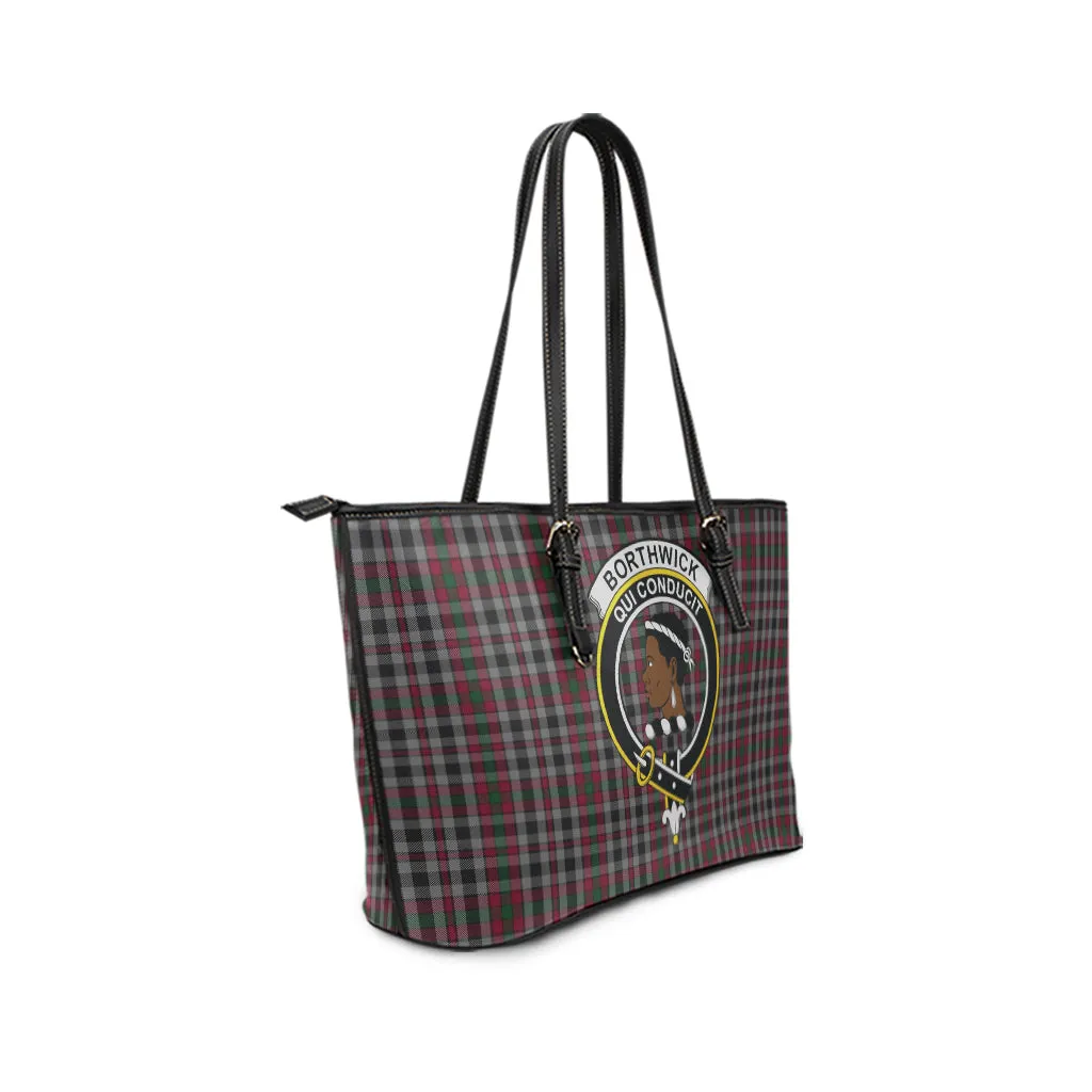 Borthwick Tartan Leather Tote Bag with Family Crest