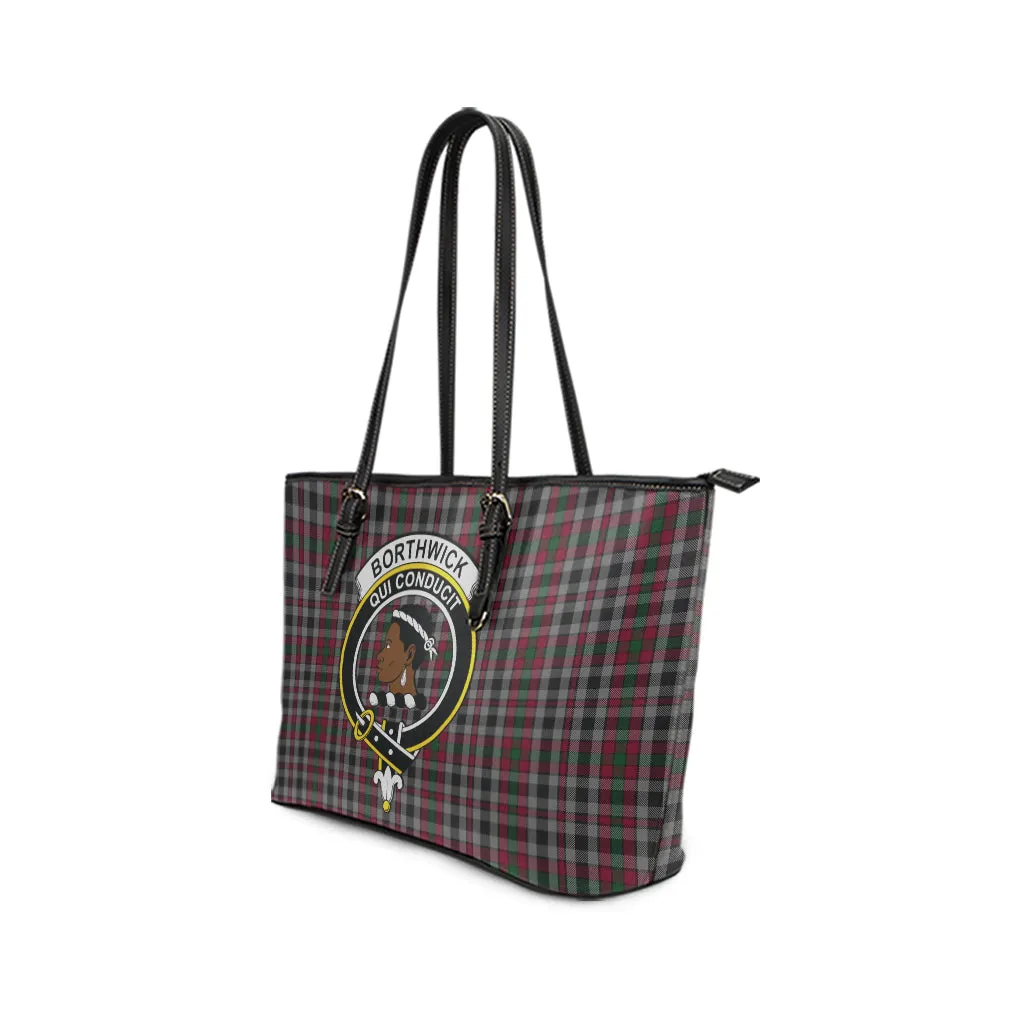 Borthwick Tartan Leather Tote Bag with Family Crest