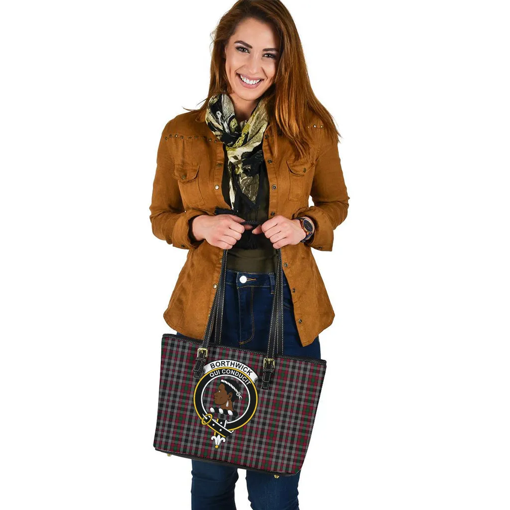 Borthwick Tartan Leather Tote Bag with Family Crest