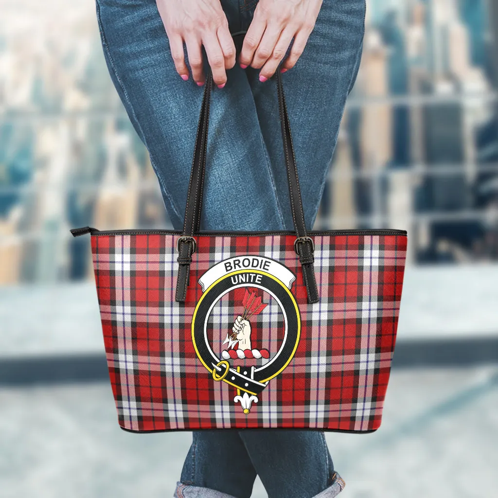 Brodie Dress Tartan Leather Tote Bag with Family Crest