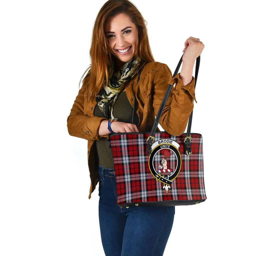 Brodie Dress Tartan Leather Tote Bag with Family Crest