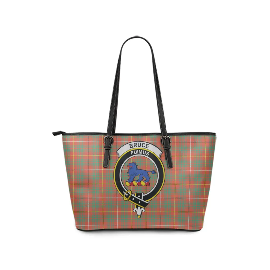 Bruce Ancient Tartan Leather Tote Bag with Family Crest