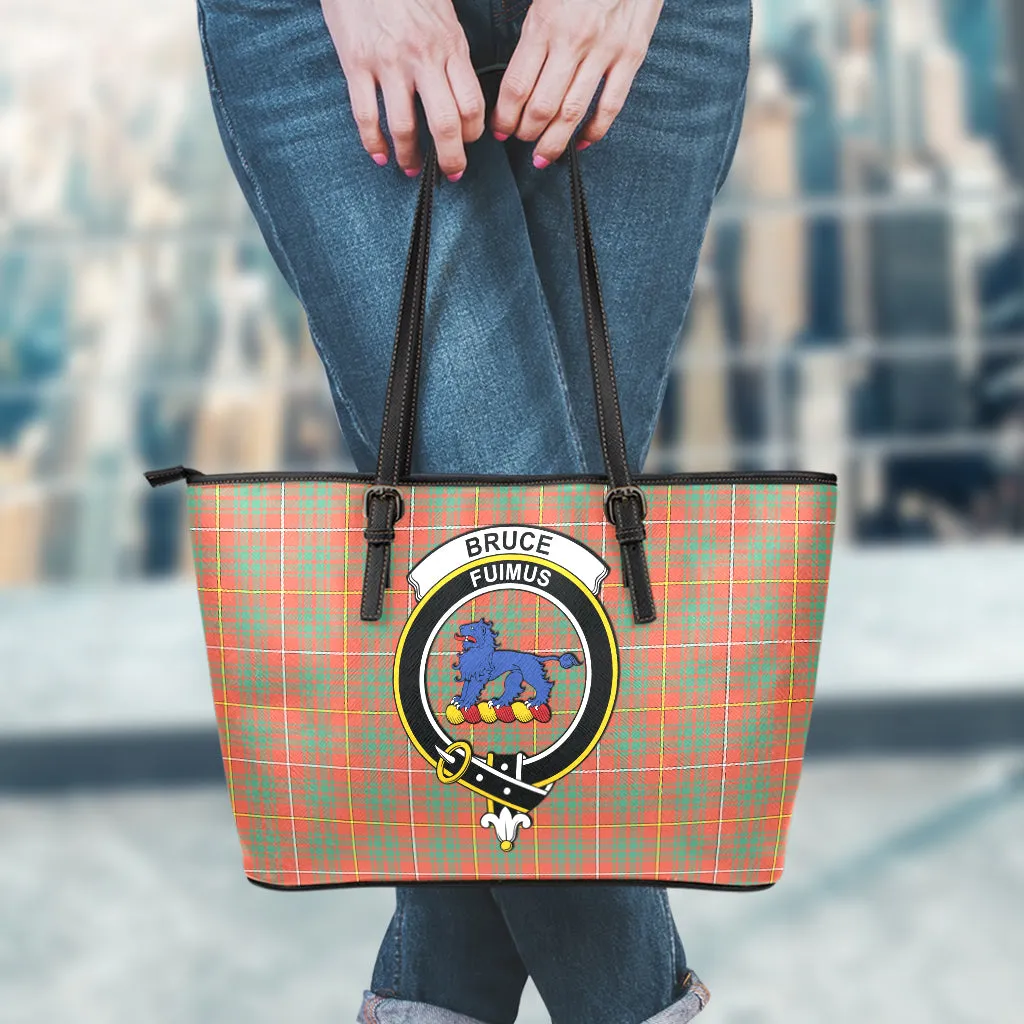 Bruce Ancient Tartan Leather Tote Bag with Family Crest