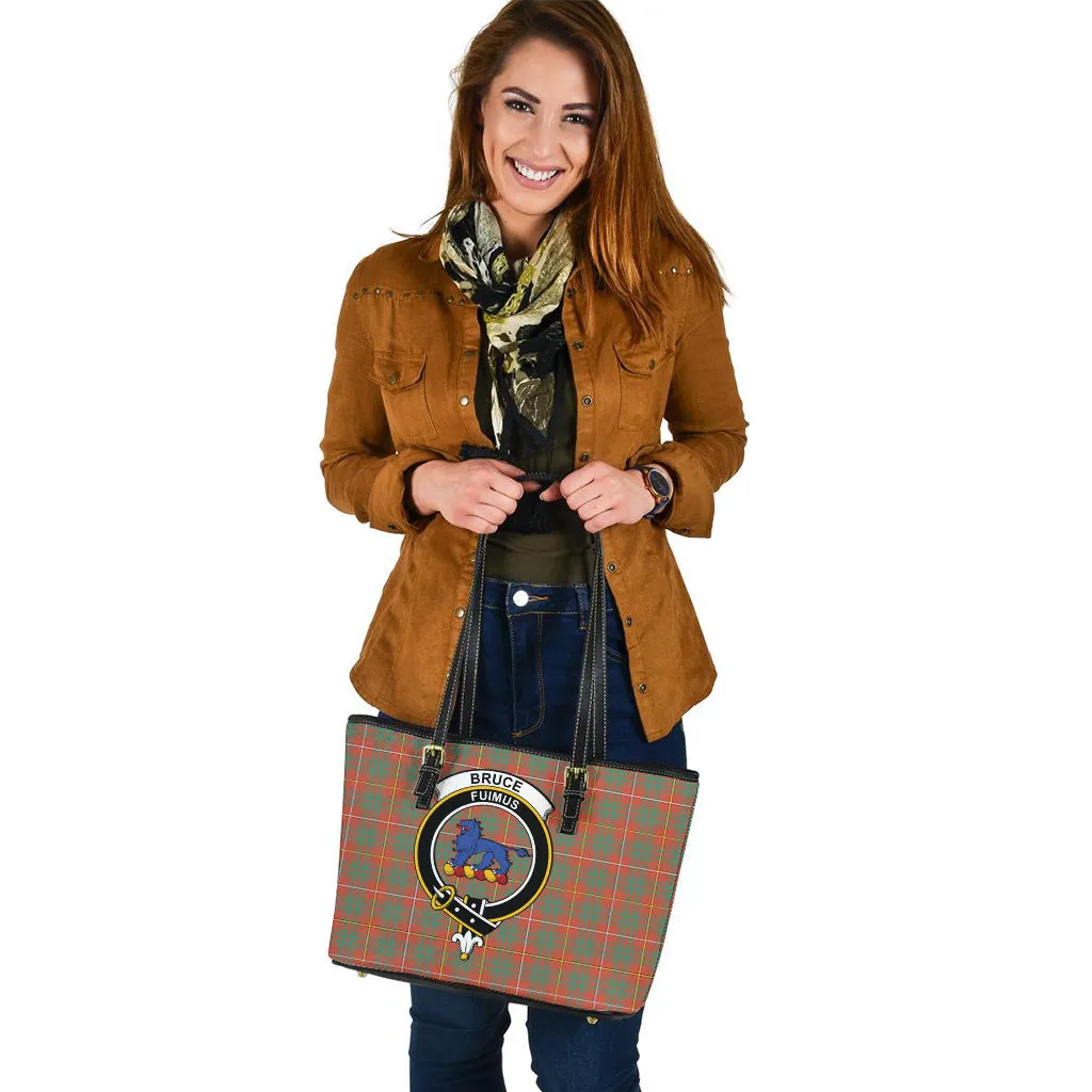 Bruce Ancient Tartan Leather Tote Bag with Family Crest