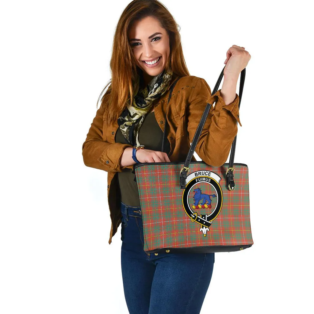 Bruce Ancient Tartan Leather Tote Bag with Family Crest