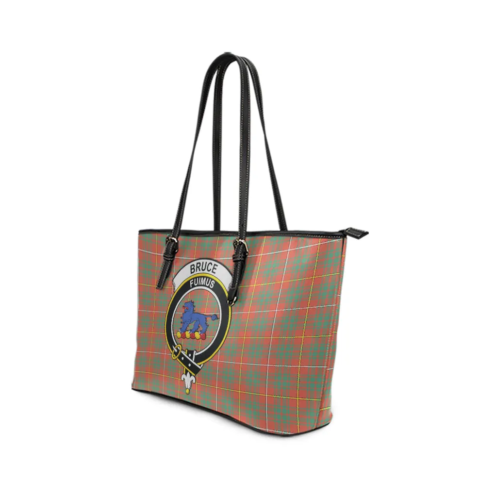 Bruce Ancient Tartan Leather Tote Bag with Family Crest