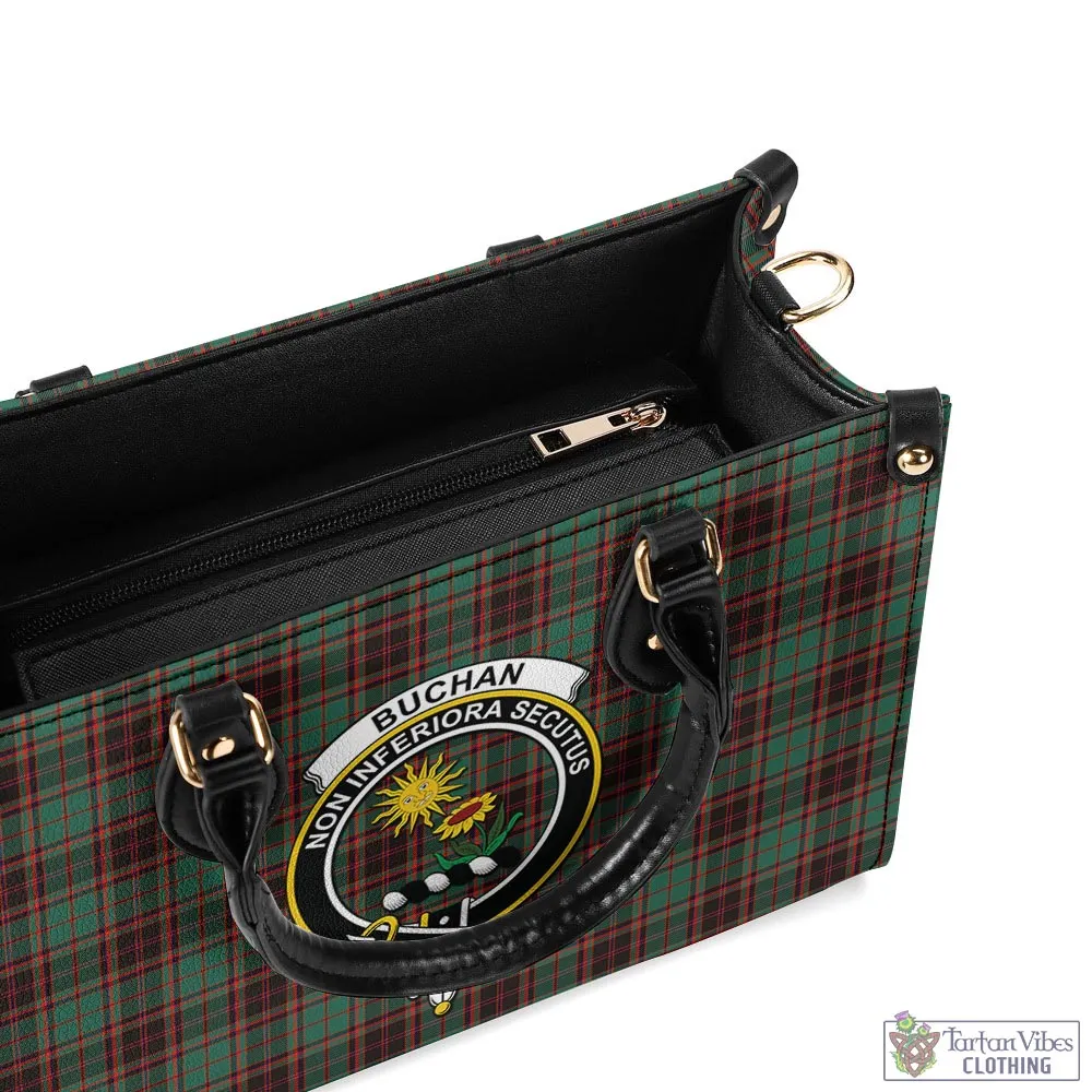 Buchan Ancient Tartan Luxury Leather Handbags with Family Crest