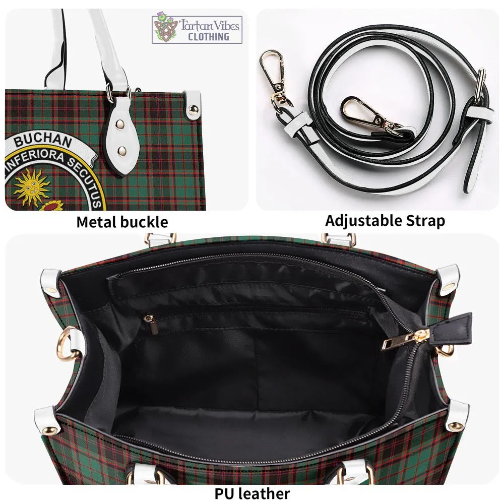 Buchan Ancient Tartan Luxury Leather Handbags with Family Crest