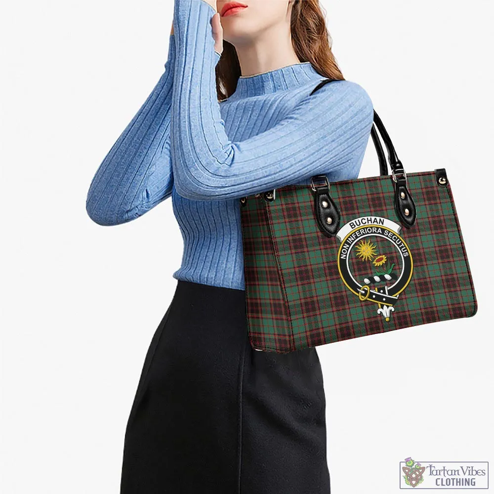 Buchan Ancient Tartan Luxury Leather Handbags with Family Crest