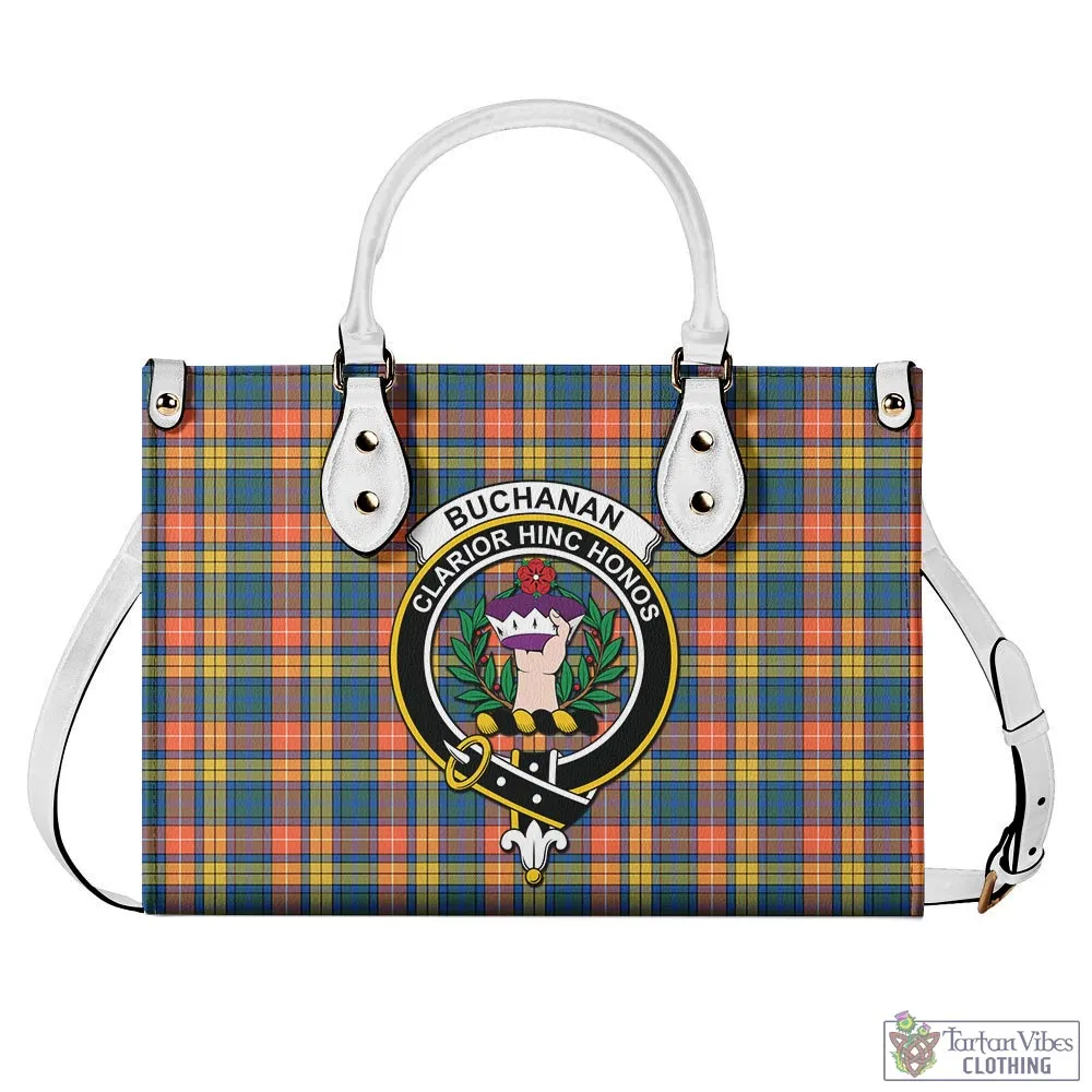 Buchanan Ancient Tartan Luxury Leather Handbags with Family Crest