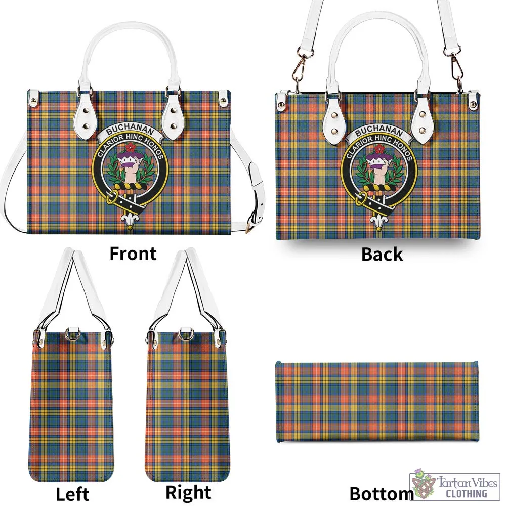 Buchanan Ancient Tartan Luxury Leather Handbags with Family Crest