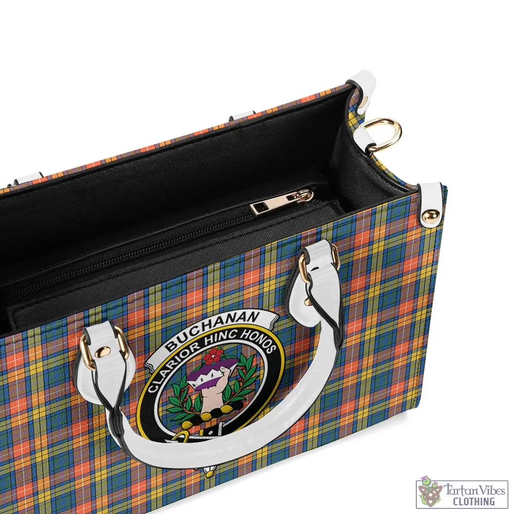 Buchanan Ancient Tartan Luxury Leather Handbags with Family Crest