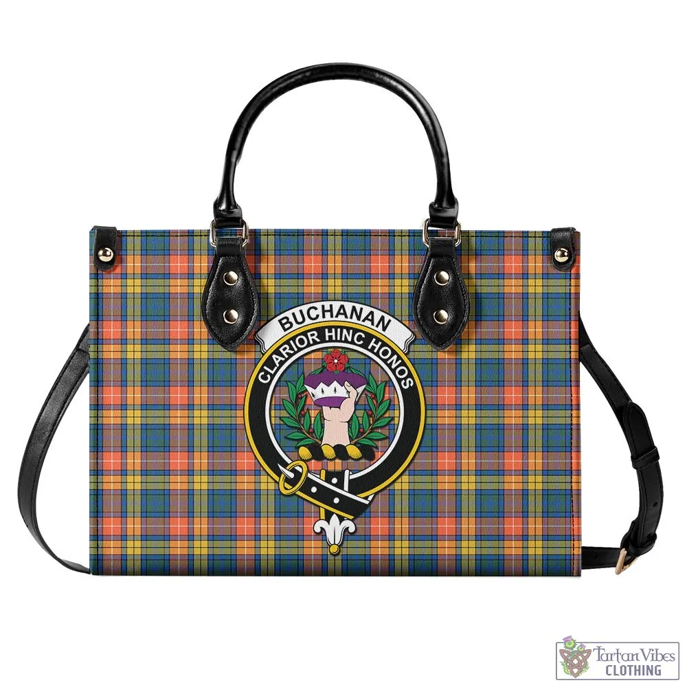 Buchanan Ancient Tartan Luxury Leather Handbags with Family Crest