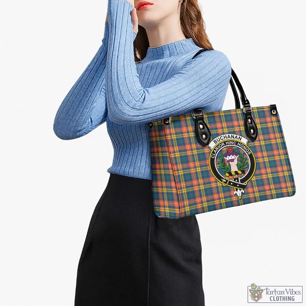 Buchanan Ancient Tartan Luxury Leather Handbags with Family Crest