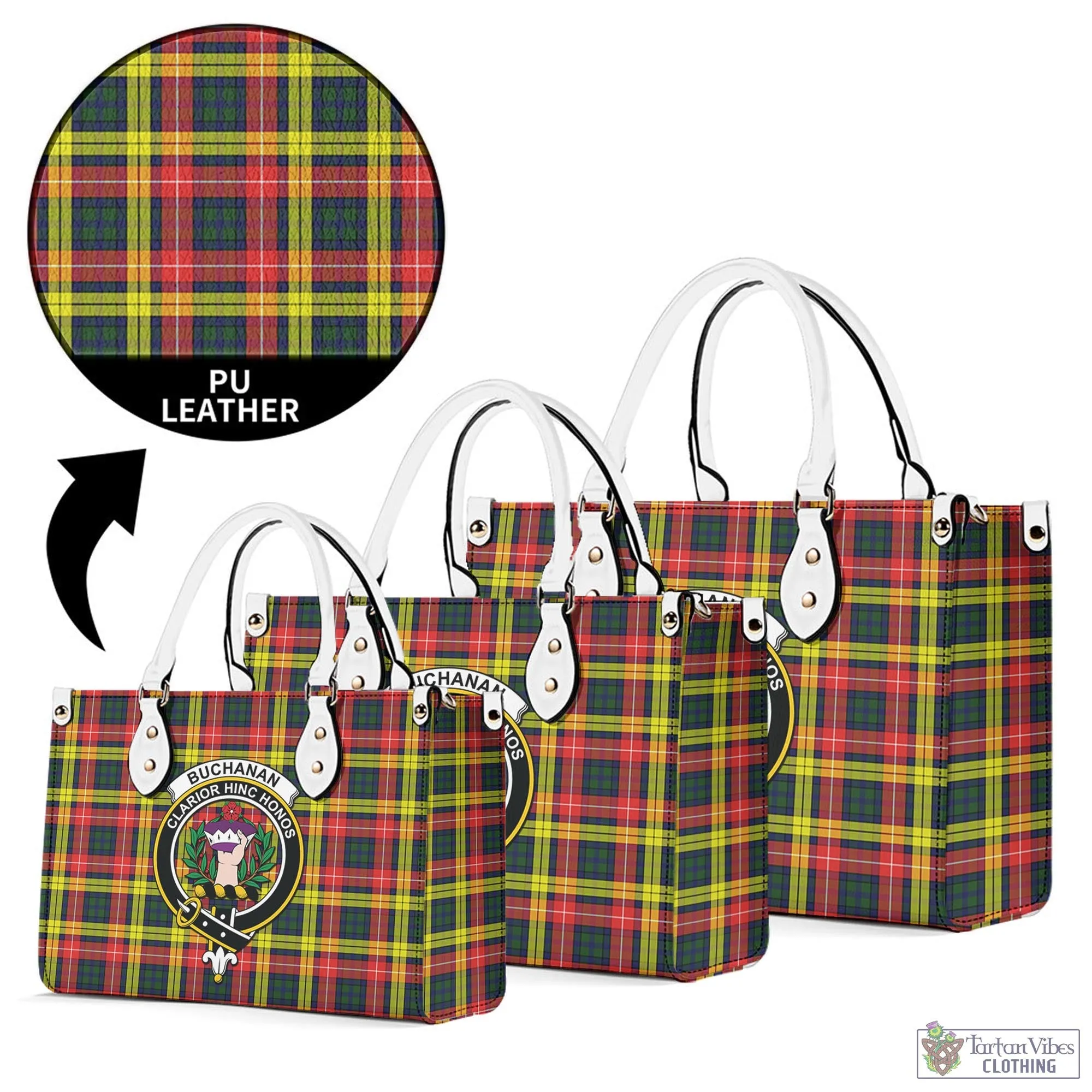 Buchanan Modern Tartan Luxury Leather Handbags with Family Crest