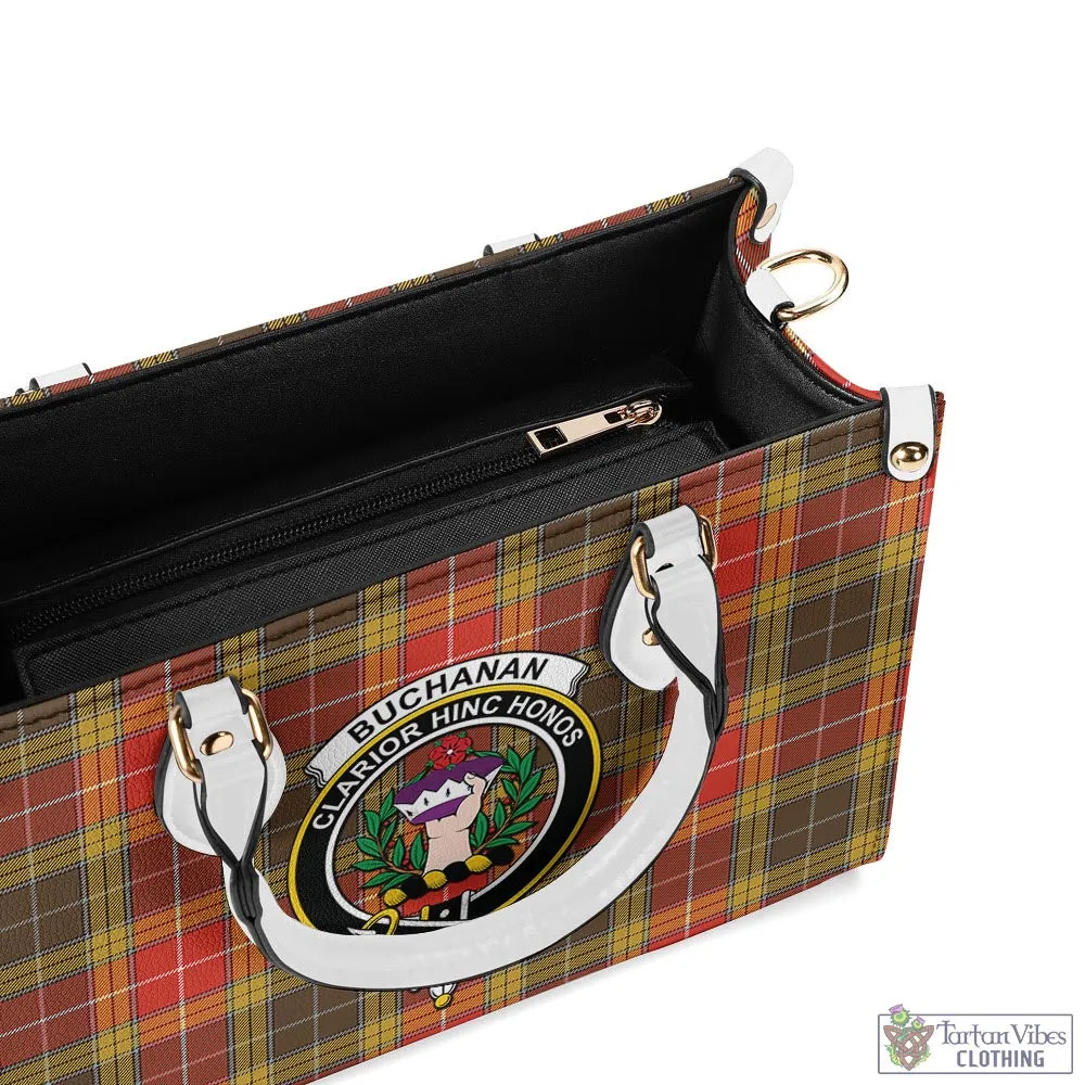 Buchanan Old Set Weathered Tartan Luxury Leather Handbags with Family Crest