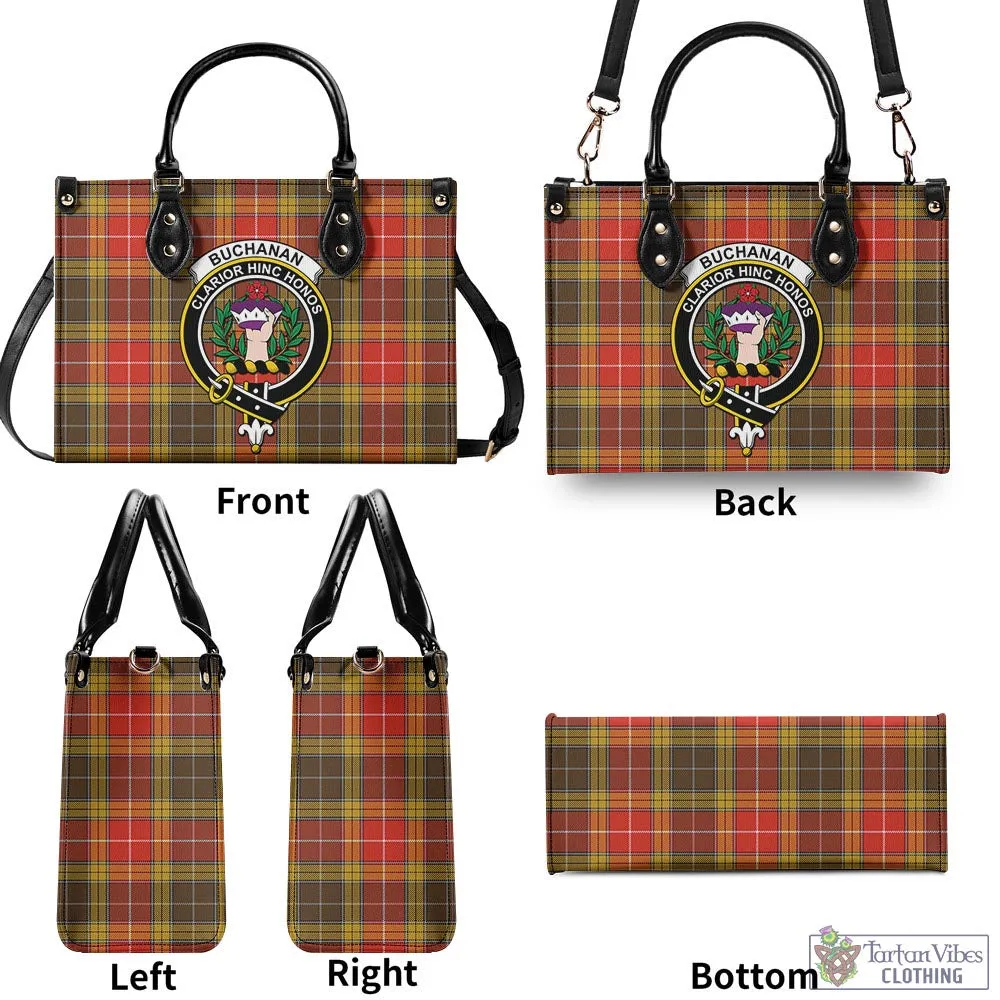 Buchanan Old Set Weathered Tartan Luxury Leather Handbags with Family Crest