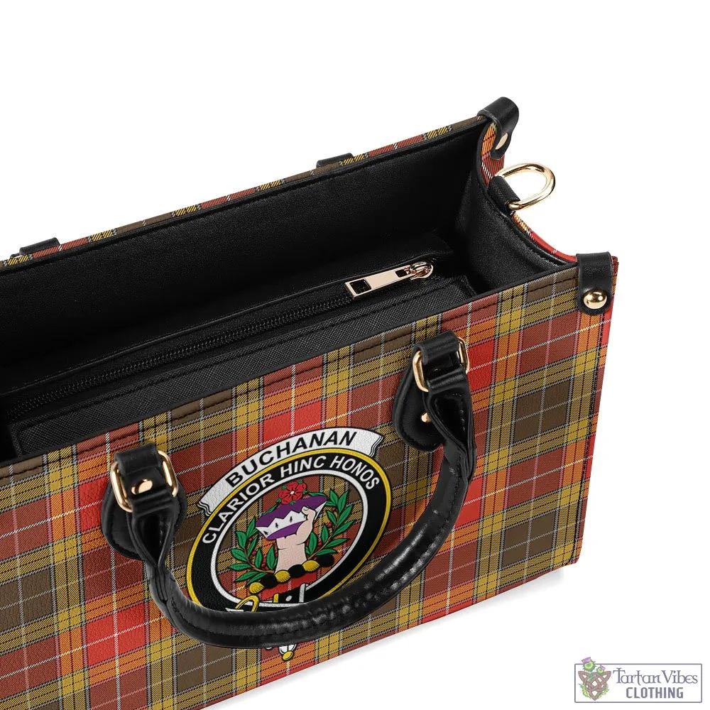 Buchanan Old Set Weathered Tartan Luxury Leather Handbags with Family Crest