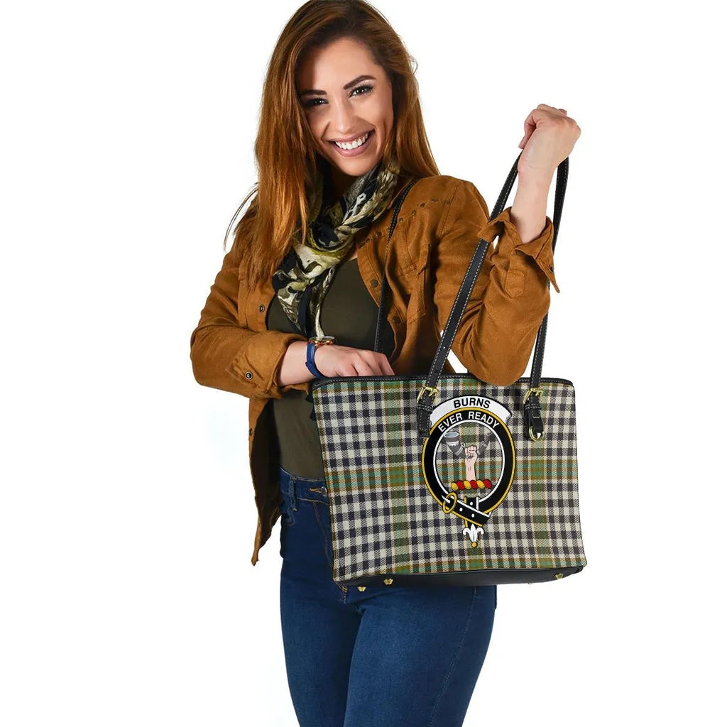 Burns Check Tartan Leather Tote Bag with Family Crest