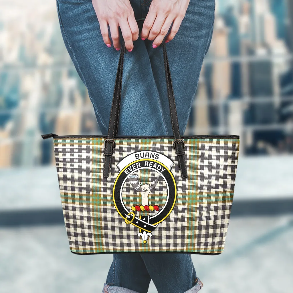 Burns Check Tartan Leather Tote Bag with Family Crest