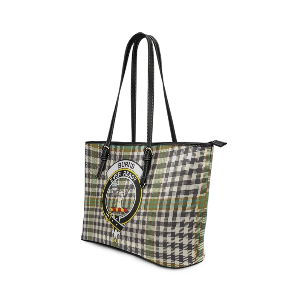 Burns Check Tartan Leather Tote Bag with Family Crest