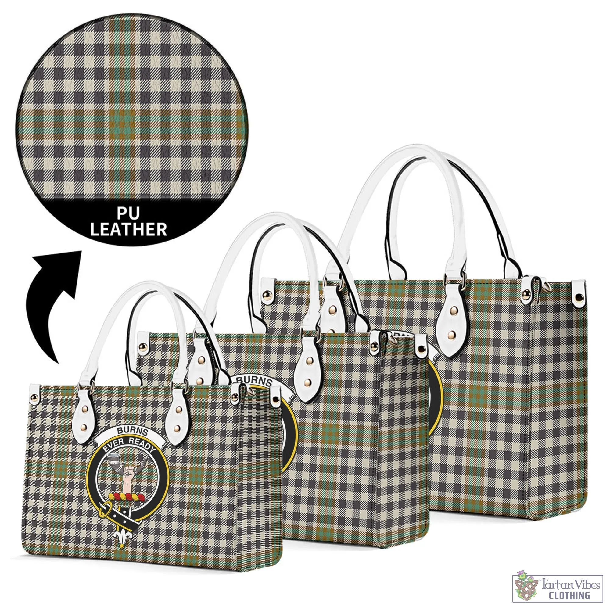 Burns Check Tartan Luxury Leather Handbags with Family Crest