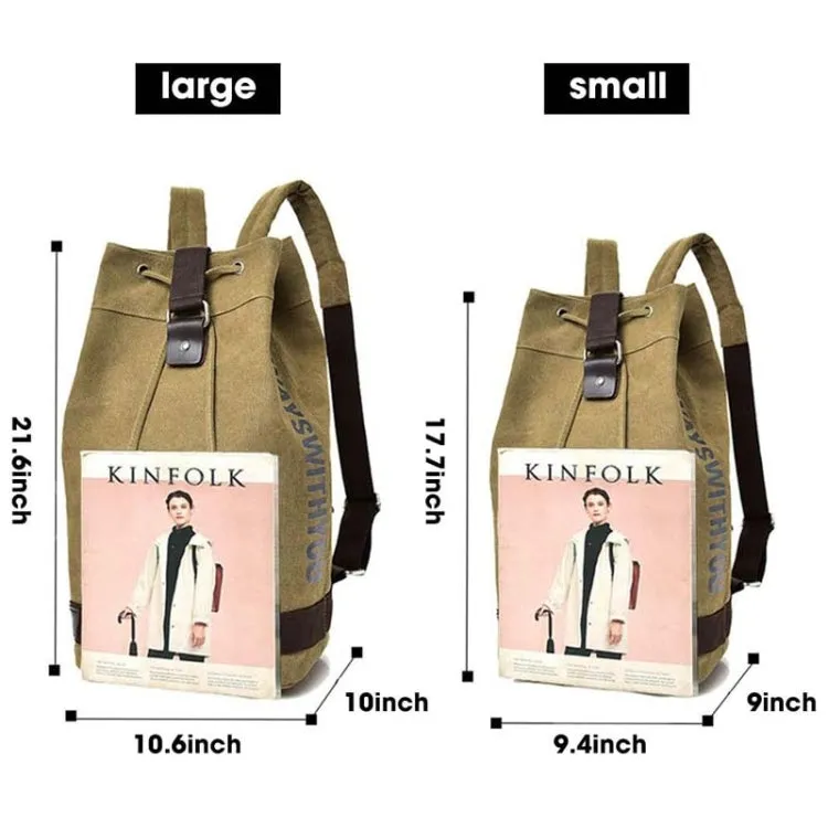 Casual Canvas Backpack Bucket Bag Computer Rucksack Travel Hiking Hand Bag, Size: Large Khaki