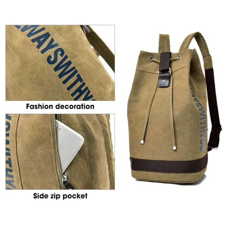 Casual Canvas Backpack Bucket Bag Computer Rucksack Travel Hiking Hand Bag, Size: Large Khaki