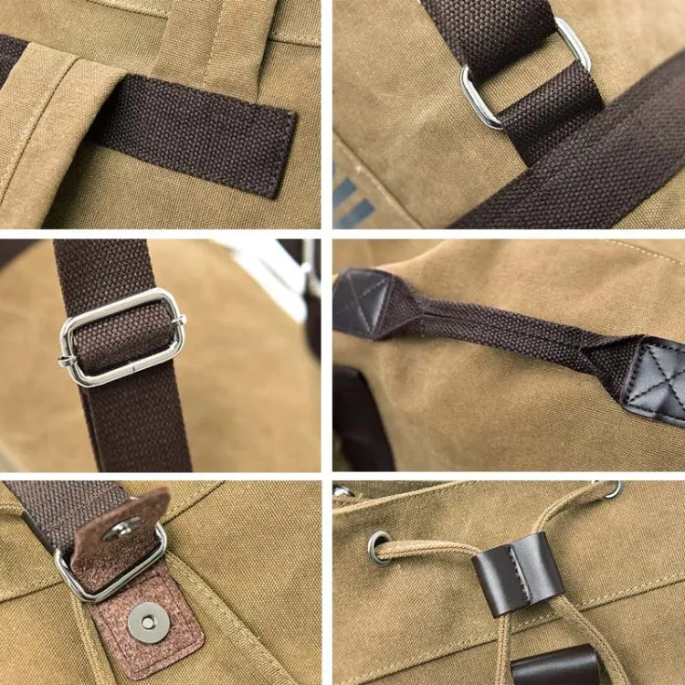 Casual Canvas Backpack Bucket Bag Computer Rucksack Travel Hiking Hand Bag, Size: Large Khaki