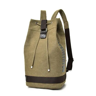 Casual Canvas Backpack Bucket Bag Computer Rucksack Travel Hiking Hand Bag, Size: Small Khaki