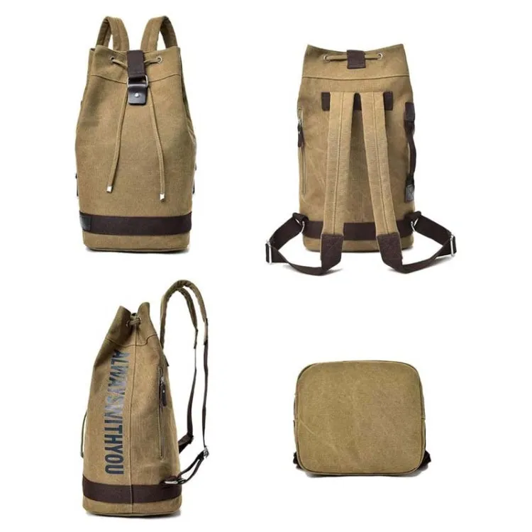 Casual Canvas Backpack Bucket Bag Computer Rucksack Travel Hiking Hand Bag, Size: Small Khaki