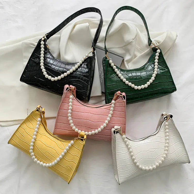 Chic and Posh Mini Handbags with Pearl Band Accent