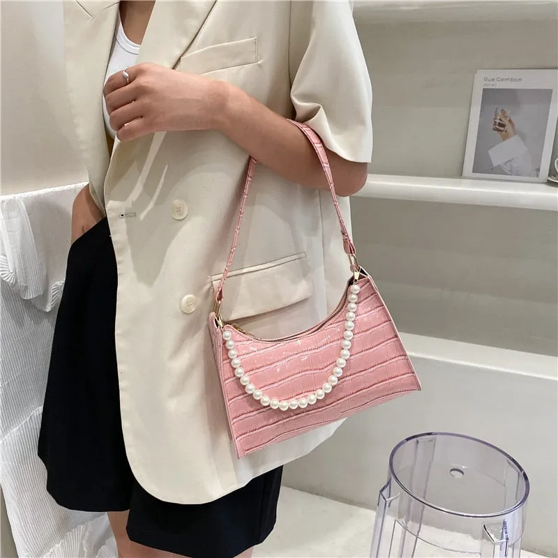 Chic and Posh Mini Handbags with Pearl Band Accent