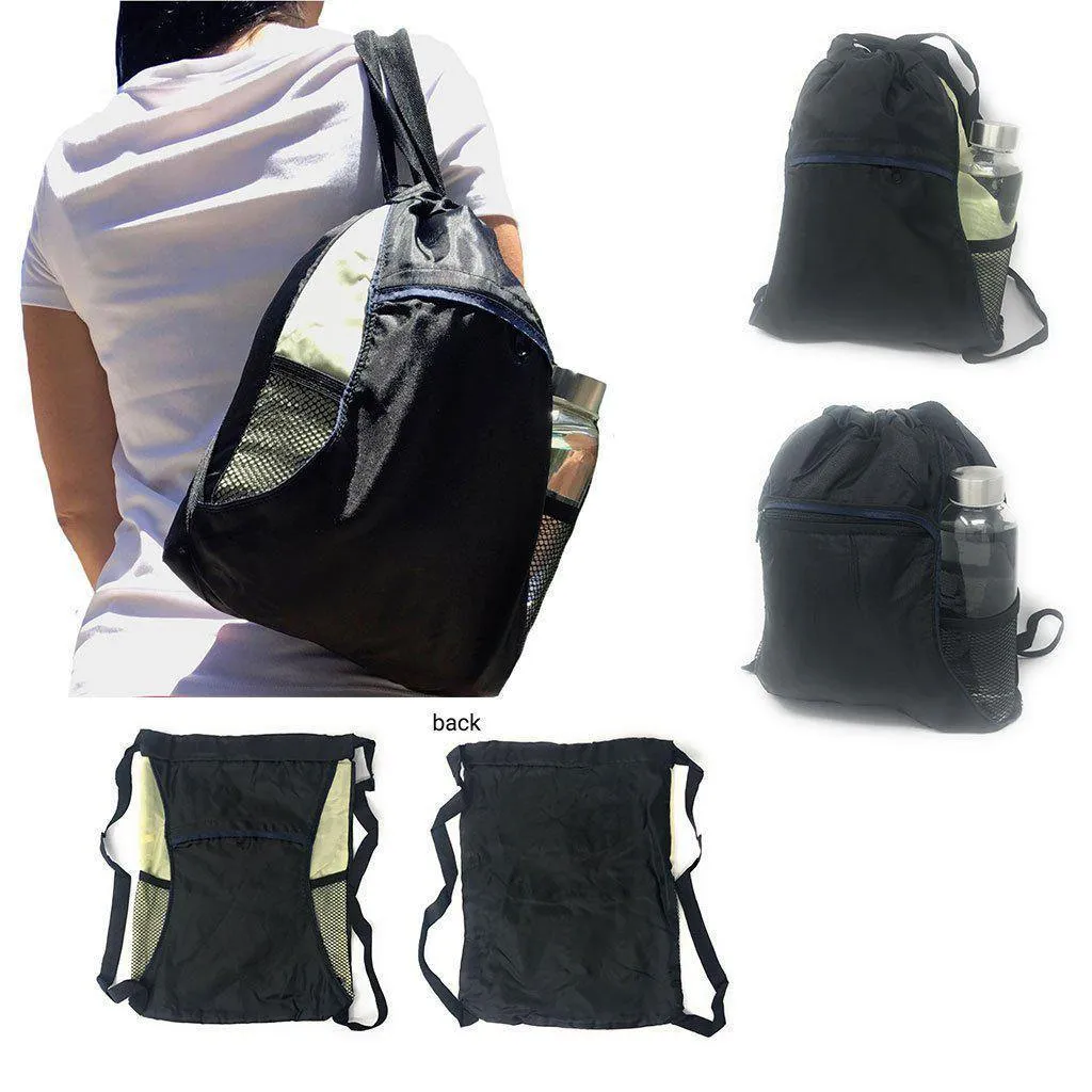 Drawstring Backpack Rucksack Totes Sack Pack Bags Shoulder Straps Light Weight