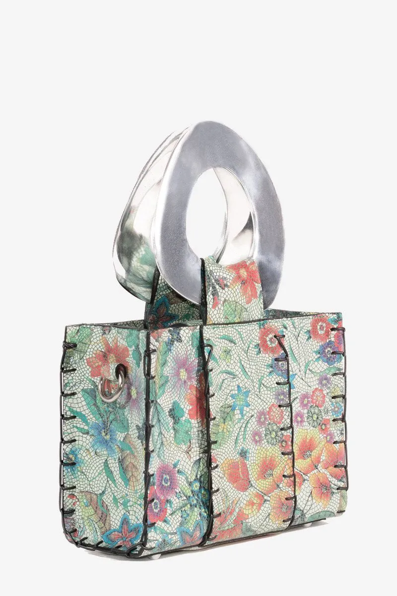 FLOWER TILE LEATHER MINI TOTE