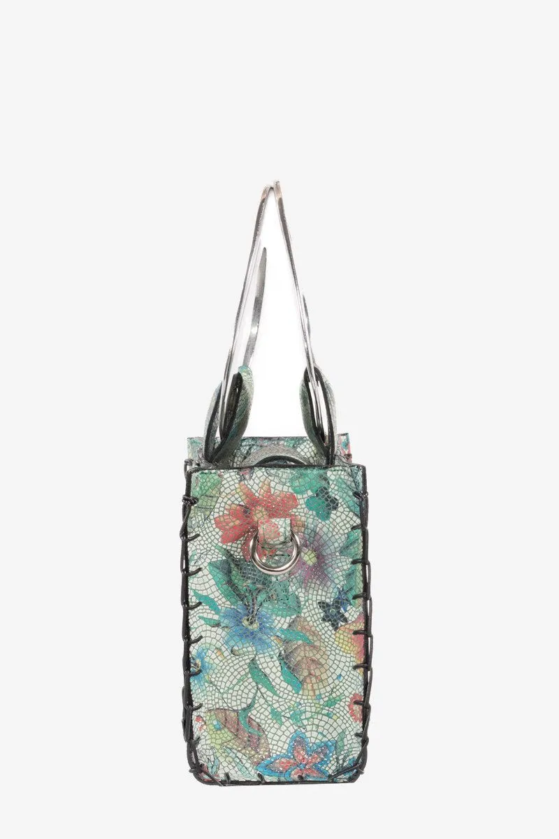 FLOWER TILE LEATHER MINI TOTE