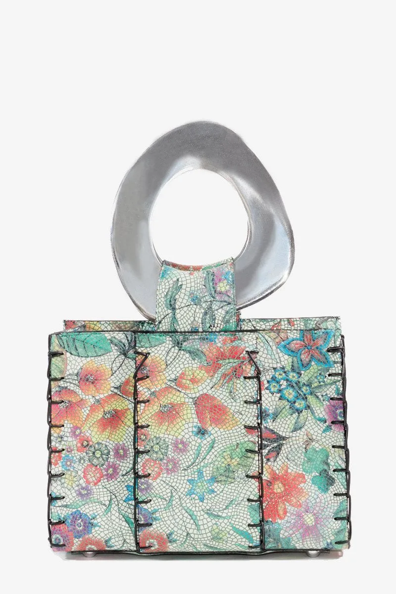 FLOWER TILE LEATHER MINI TOTE