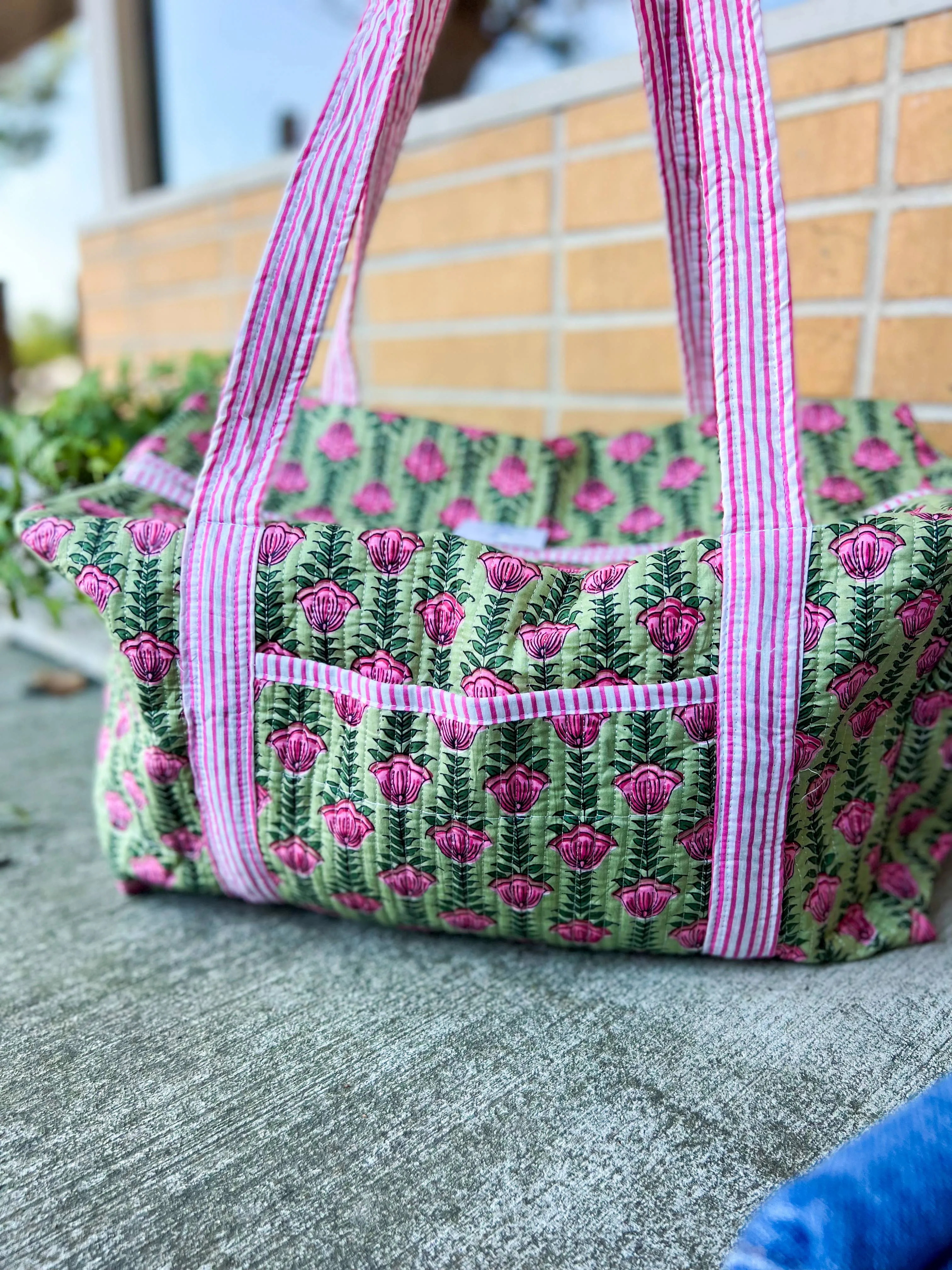 Green Ivy Large Quilted Duffel Bag