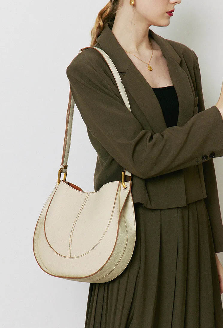 H1656 - Molly Genuine Leather Saddle Bag (Cream)