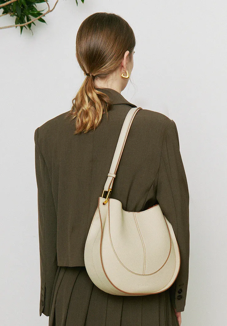 H1656 - Molly Genuine Leather Saddle Bag (Cream)