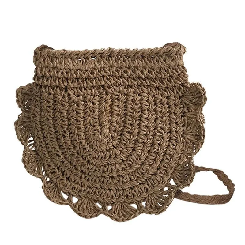 Half Moon Crochet Straw Braid Shoulder Bag