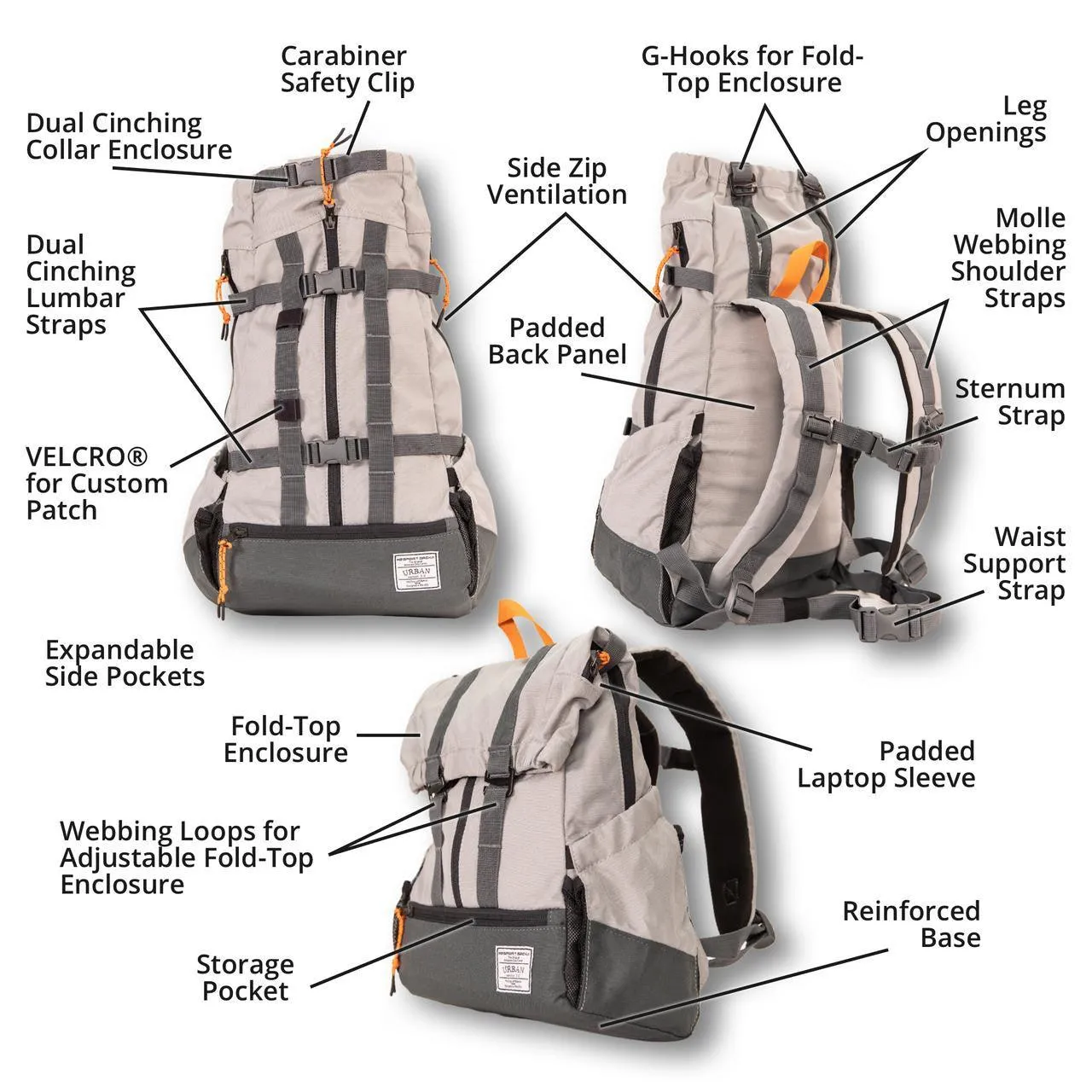 K9 Sports Sack | Urban 3 Dog Backpack | 4 Sizes | Concrete Grey