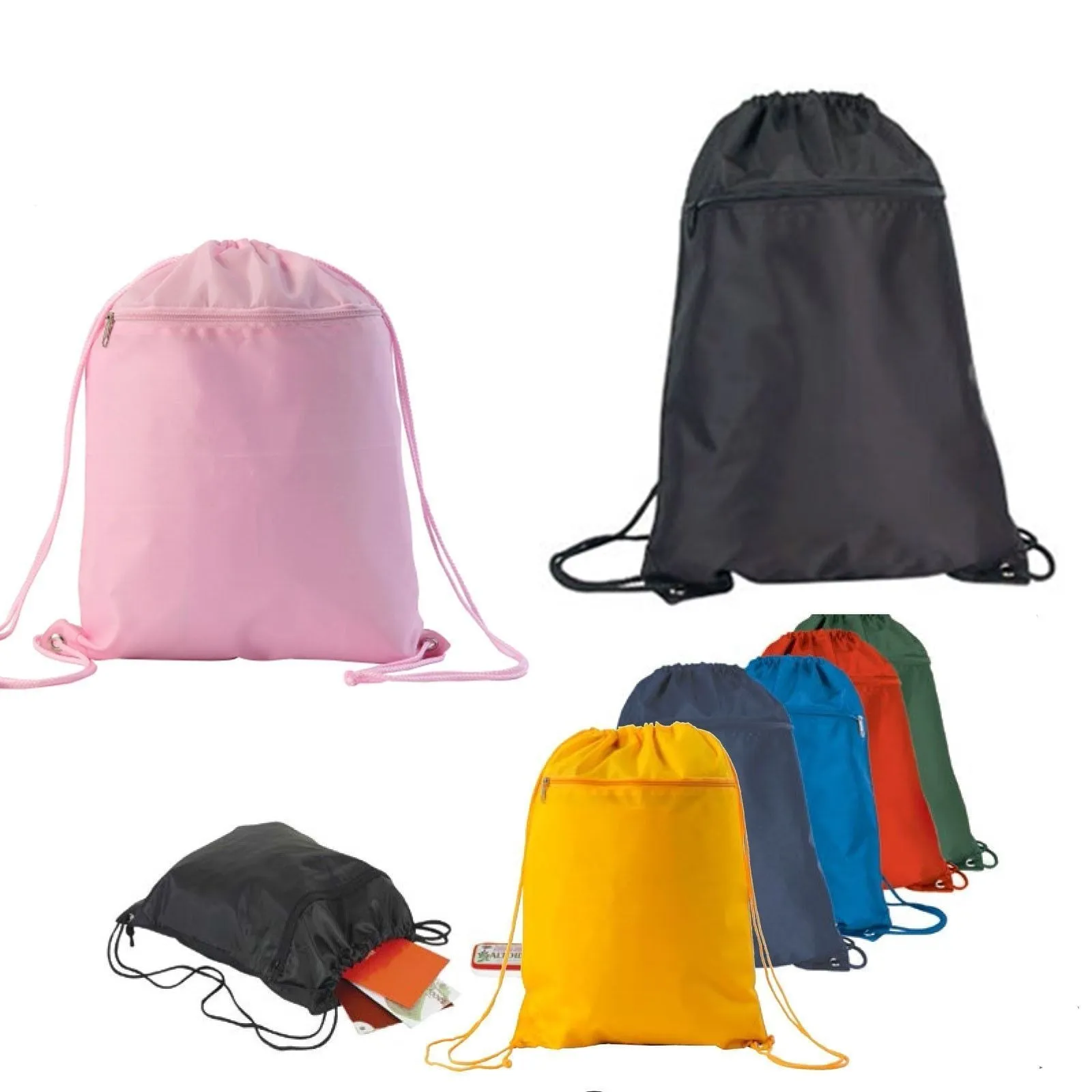 Large Drawstrings Backpack Rucksack Tote Sacks Pack Bag Zippered 14x18inch