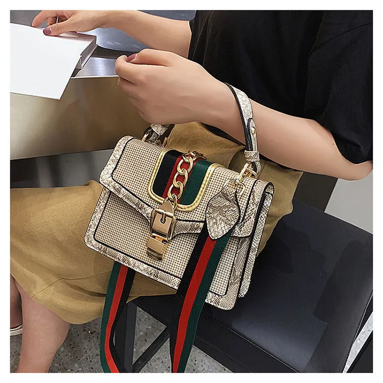 Multicolor Rope Chain Lock Shoulder Leather Handbags