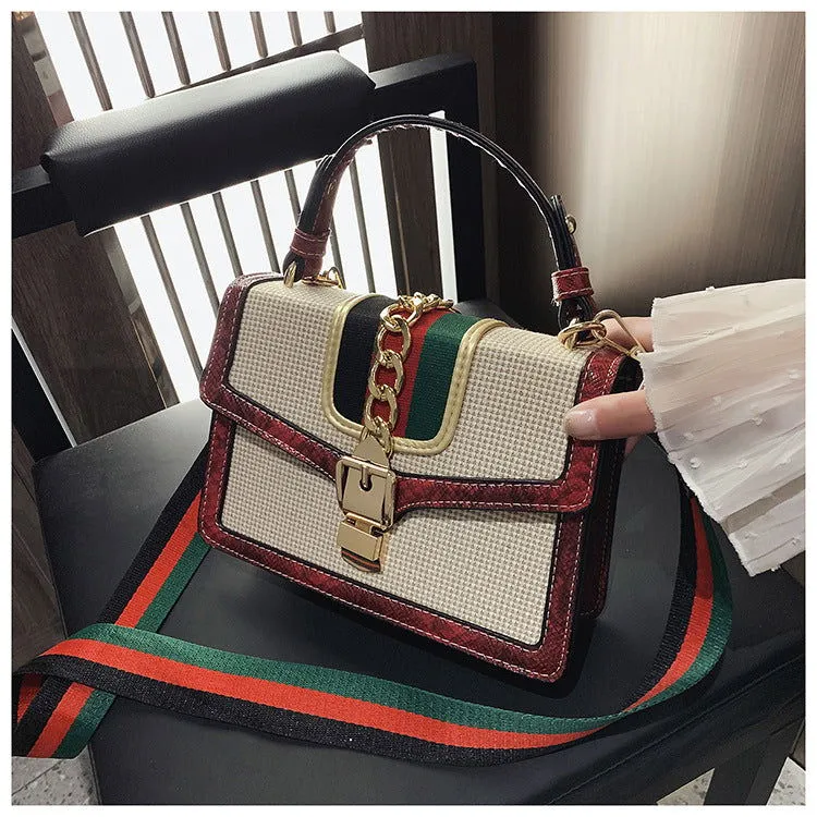 Multicolor Rope Chain Lock Shoulder Leather Handbags