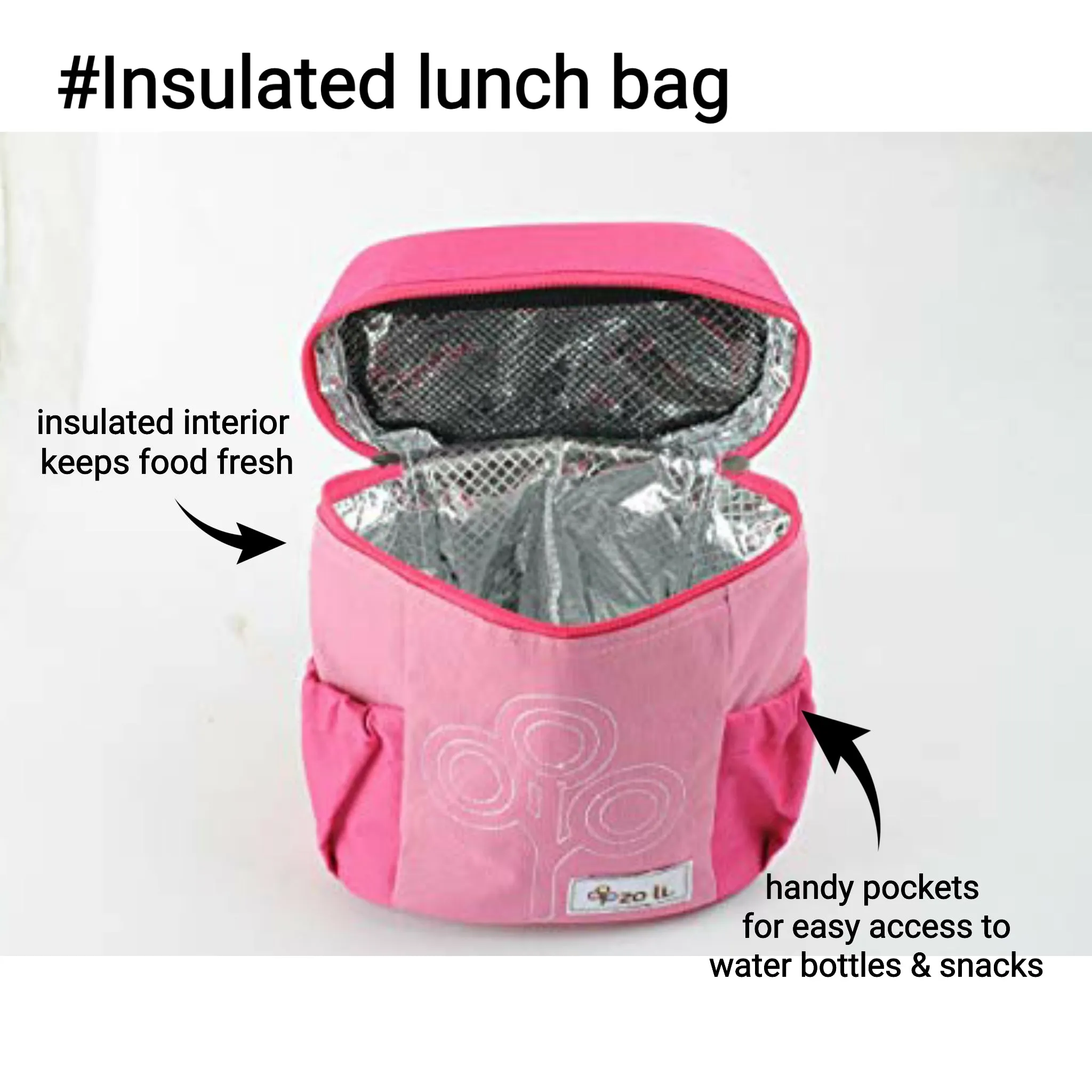 NOM NOM Insulated Lunch Bag- Pink