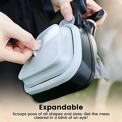 Portable Silicone Pet Pooper Scooper with Leash Clip, Grey