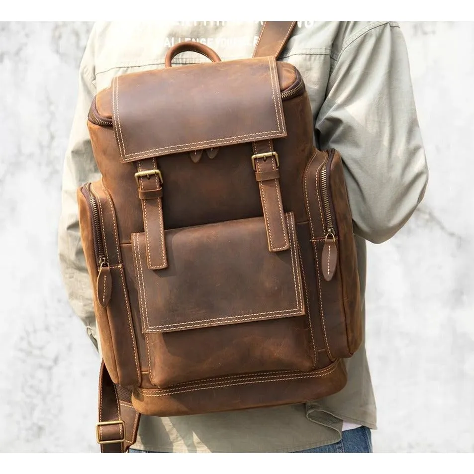 RetroLux Leather Laptop Backpack