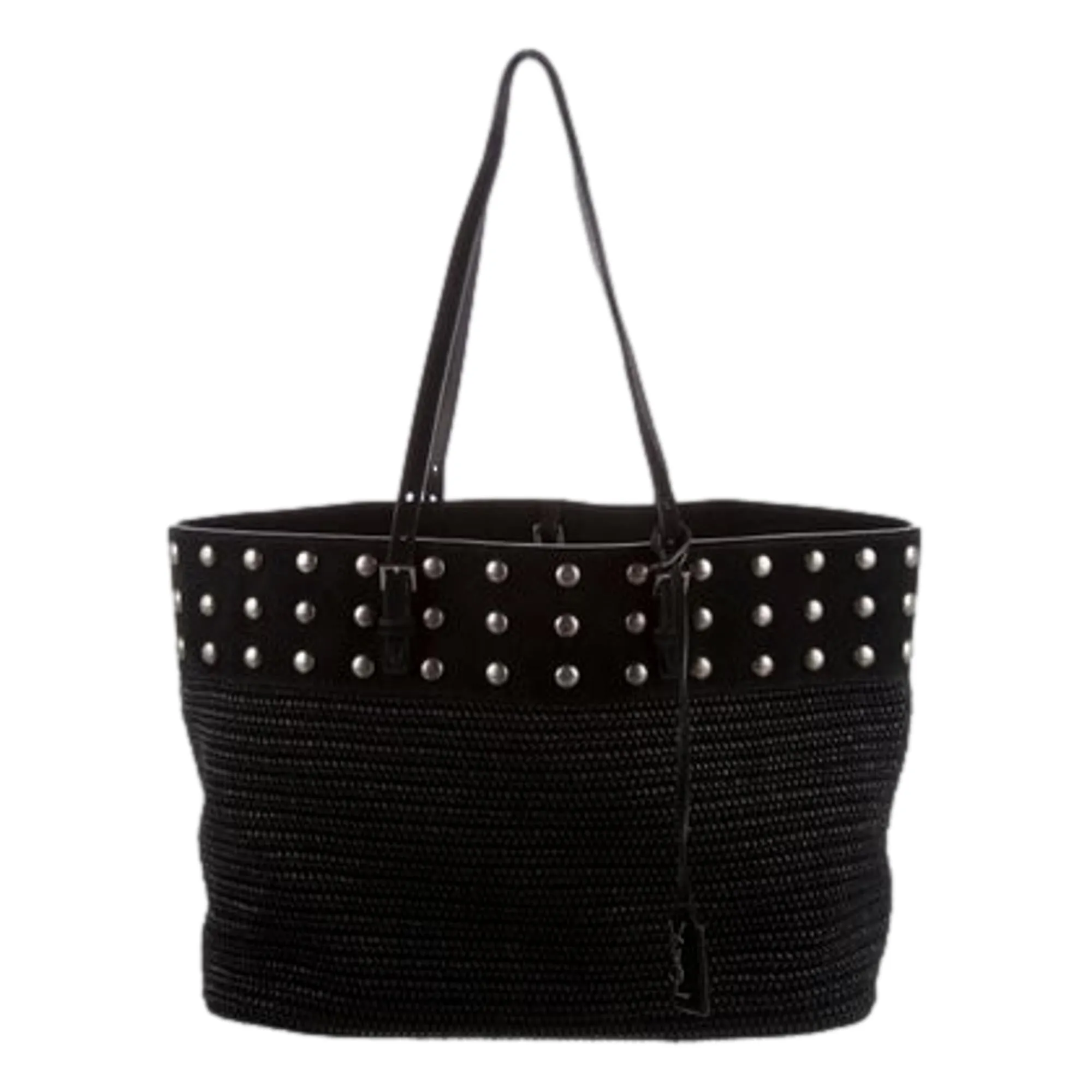 Saint Laurent Boucle Studded Black Raffia Leather Shopping Tote