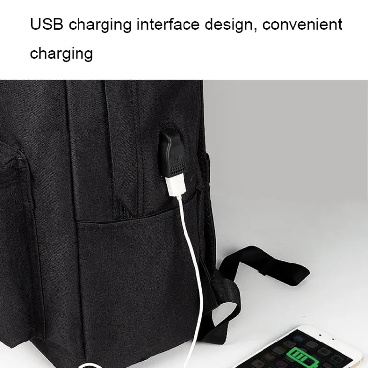 SJ15 Casual Waterproof Backpack with USB Charging Function(Mysterious Black)